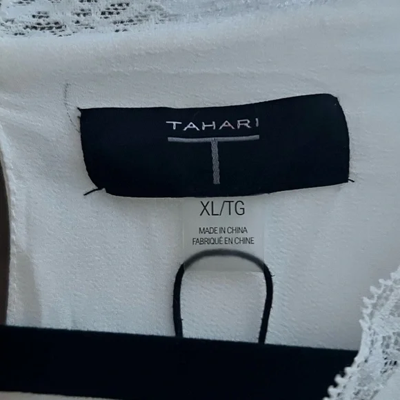 🆕 ✨ Tahari White Long Sleeve Blouse XL Feminine Lace Trim Elegant Scoop Neck Top - Picture 10 of 13